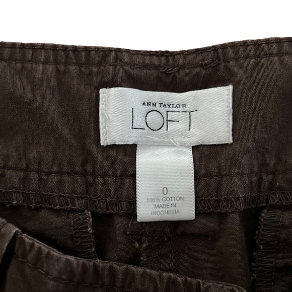 Ann Taylor Loft Size 0 Brown Casual Shorts Convertible Length Pleated Twill - Picture 2 of 9